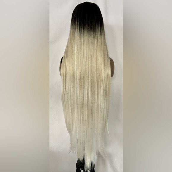 Long Gorgeous 36” Ombre Mocha Platinum Premium Fiber Lace Front Wig - Picture 8 of 8